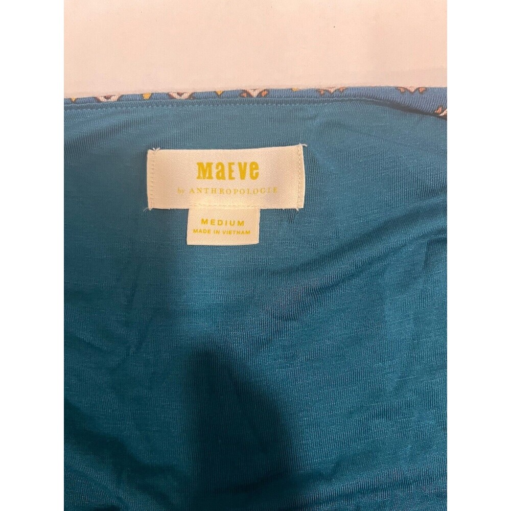 Maeve Anthropologie Teal Gold Border Print Knit Dress Sz M Hippie Boho Western - Picture 5 of 12